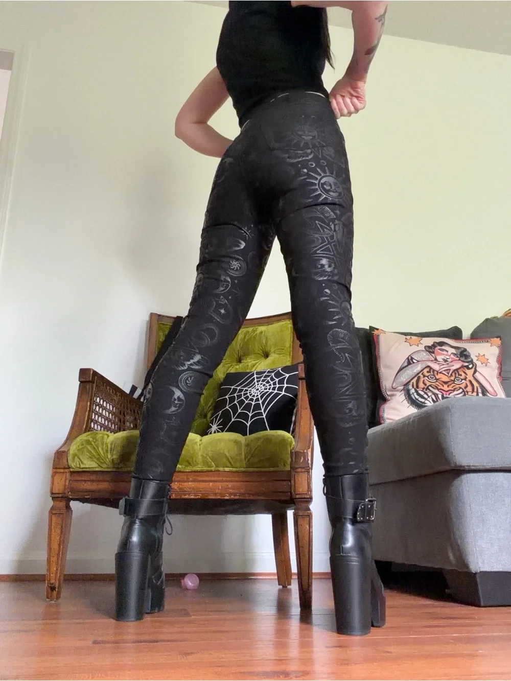 Killstar Black Skinny Pants with Moon & Sun Print